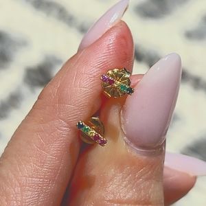 Anne Sisteron 14k Gold Bar Rainbow Gem Earrings